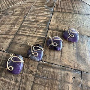 Natural Amethyst Wire Wrapped Heart Pendant - Wire Wrapped
